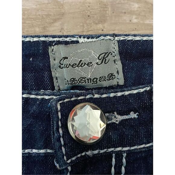 Twelve K Denim Jean Shorts Embellished Bling Flap Pocket Rhinestone Juniors Sz 3 - Picture 3 of 6